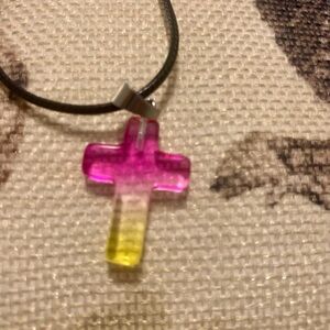 Pink to Yellow Gradient Cross Pendant Necklace